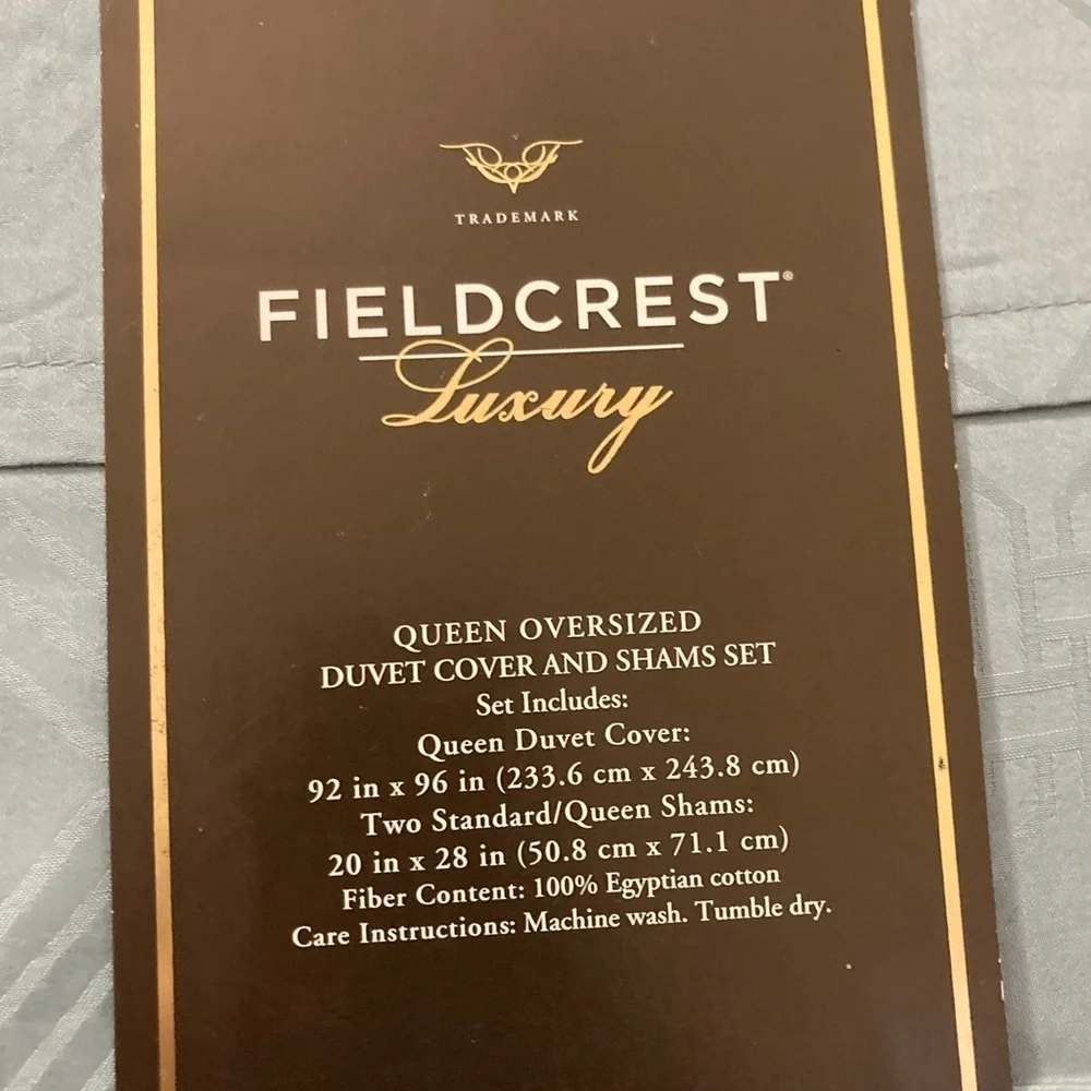 FIELDCREST Luxury Duvet Set - 100% Egyptian cotton Queen Blue Ice  NWT